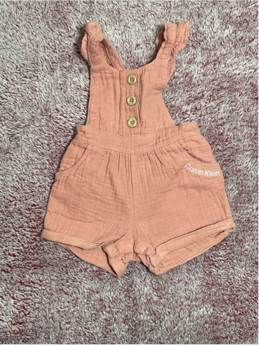 Baby Girl's Calvin Klein Mauve Ruffle Romper Overalls 3-6 Months Minimalist